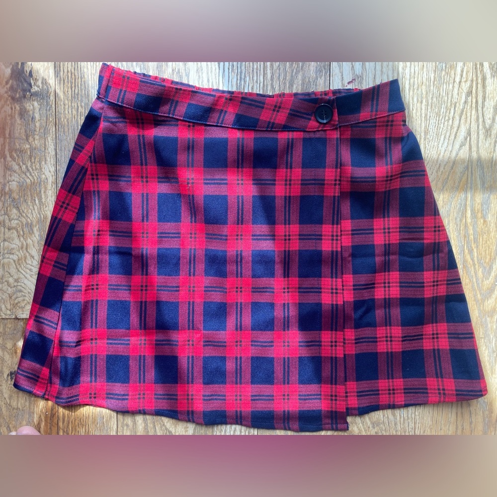Allegra K Casual HighWaist button plaid layers mini skirt